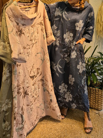 🔥Summer Arrivals🌟Loose And Comfortable Floral Print Linen And Cotton Dress