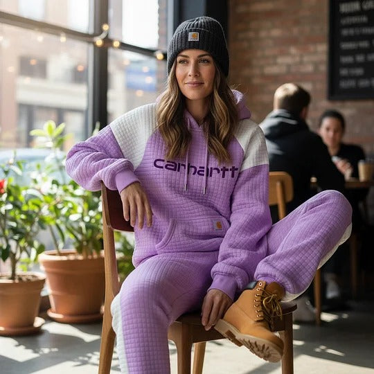 🔥𝗖𝗹𝗲𝗮𝗿𝗮𝗻𝗰𝗲 𝗦𝗮𝗹𝗲🌟Purple Quilted Hoodie and Joggers Set for Winter Skiing