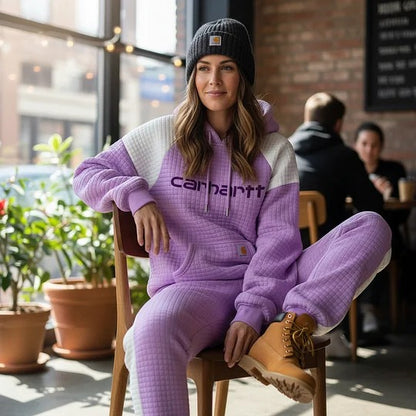 🔥𝗖𝗹𝗲𝗮𝗿𝗮𝗻𝗰𝗲 𝗦𝗮𝗹𝗲🌟Purple Quilted Hoodie and Joggers Set for Winter Skiing