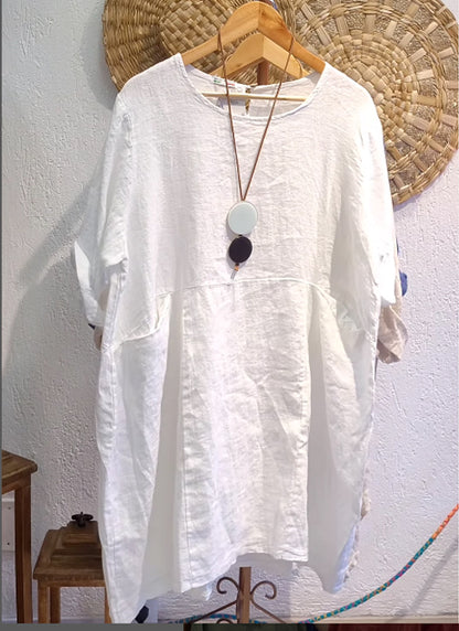 🔥Summer Arrivals🌟Women's Linen And Cotton Round-neck Dress