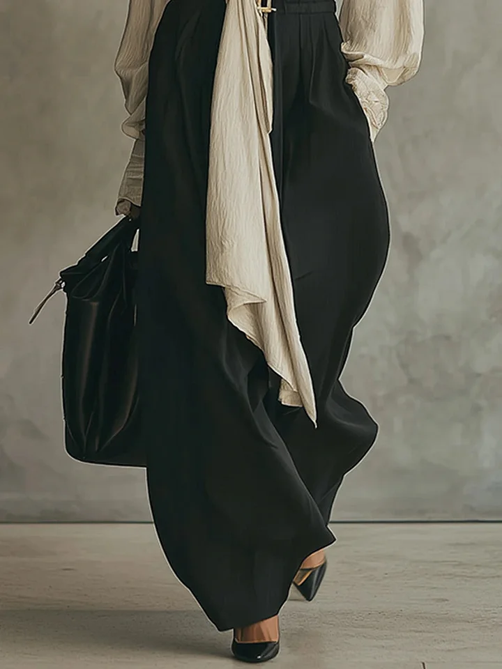 🔥Summer Arrivals🌟Elegant Minimalist Tie Shirt And Wide-leg Pants Two-piece Set