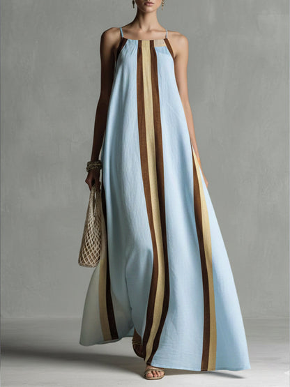 🔥Summer Arrivals🌟Casual Striped Linen And Cotton Maxi Sleeveless Dress
