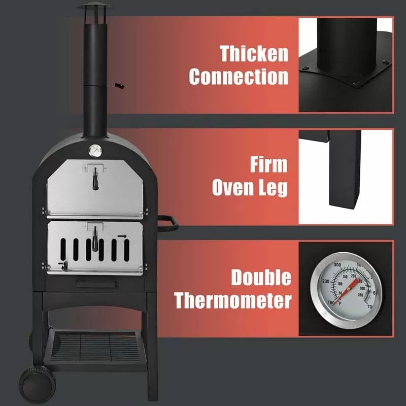 Portable Outdoor Pizza Oven Wood Fire Pizza Maker Grill with Pizza Stone & Waterproof Cover