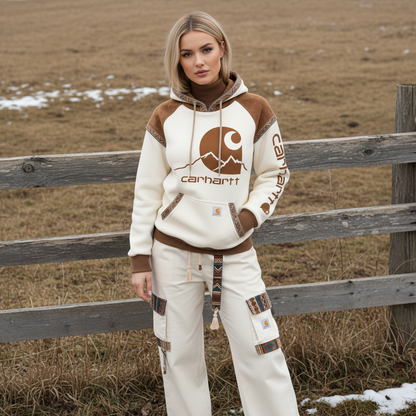 🔥𝗖𝗹𝗲𝗮𝗿𝗮𝗻𝗰𝗲 𝗦𝗮𝗹𝗲🌟Women's Retro Ethnic Style Stand Collar Hooded Sweatshirt set