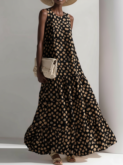 🔥Summer Arrivals🌟Retro Polka Dot Print Multi-layered Hem Maxi Dress