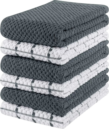 Kitchen Towels 12 Pack, 15 x 25 Inches, 100% Ring Spun Cotton Super Soft and Absorbent Linen Dish Towels, Tea Towels and Bar Towels Set (Black)