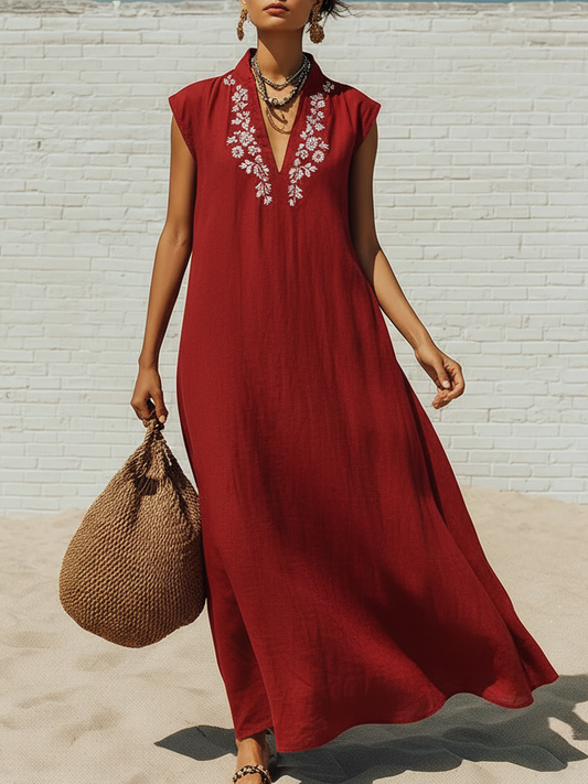 🔥Summer Arrivals🌟Vintage-style Vacation Floral Print Loose Cotton-linen Dress