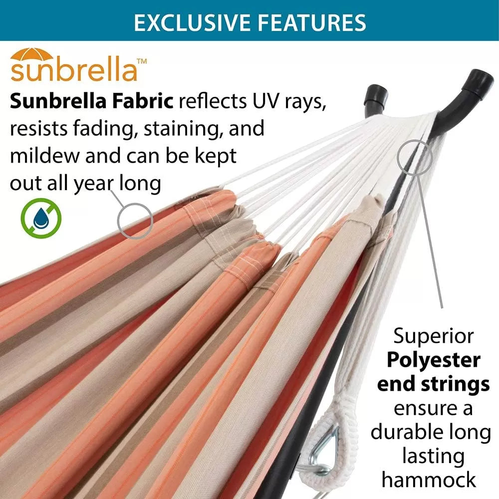 Double Cotton Hammock with Space Saving Steel Stand, Tropical (450 lb Capacity - Premium Carry Bag Included)