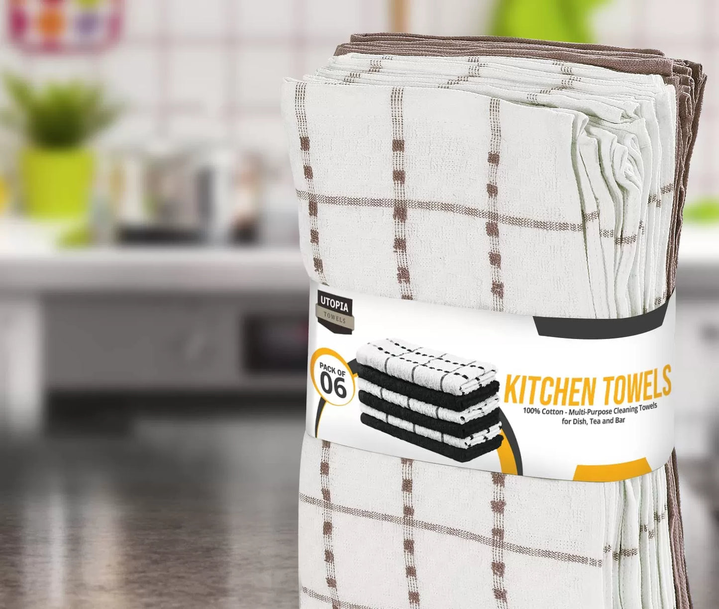 Kitchen Towels 12 Pack, 15 x 25 Inches, 100% Ring Spun Cotton Super Soft and Absorbent Linen Dish Towels, Tea Towels and Bar Towels Set (Black)