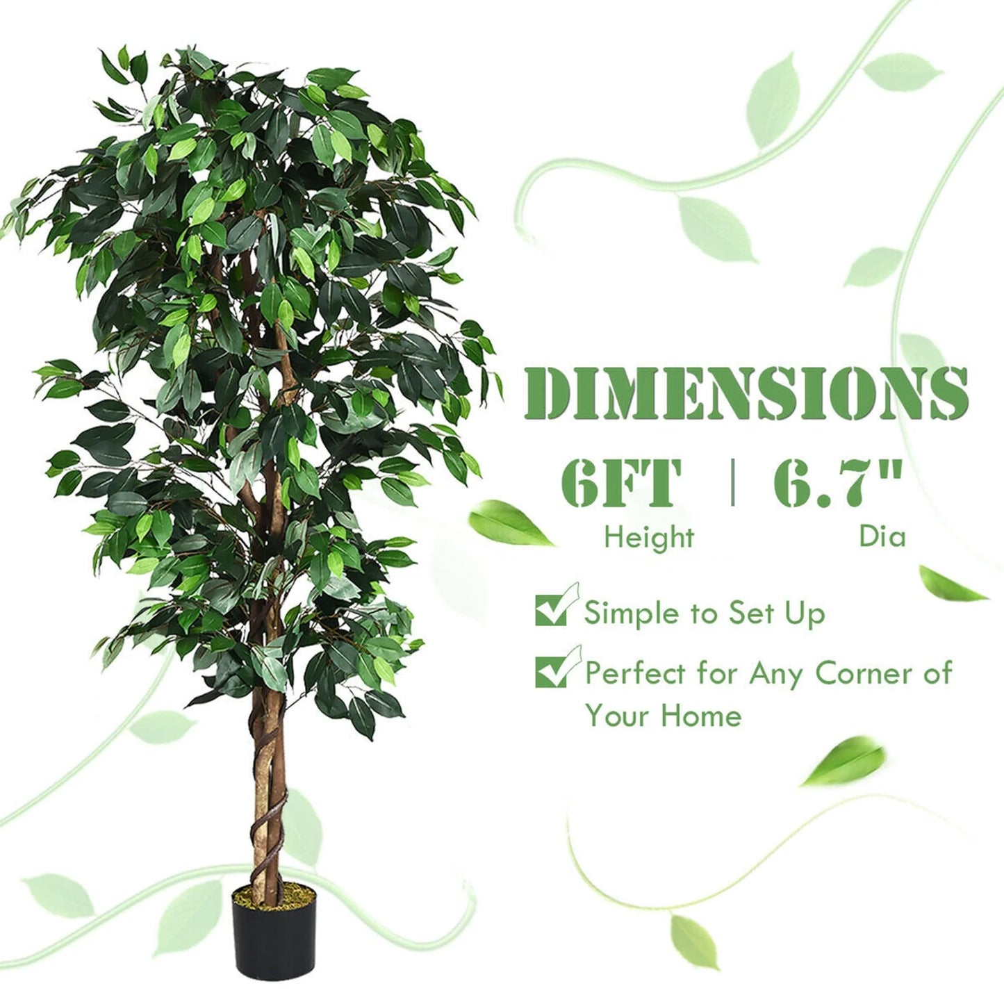 Gymax 6Ft Artificial Ficus Tree Fake Greenery Plant Home Office - 1 PCS