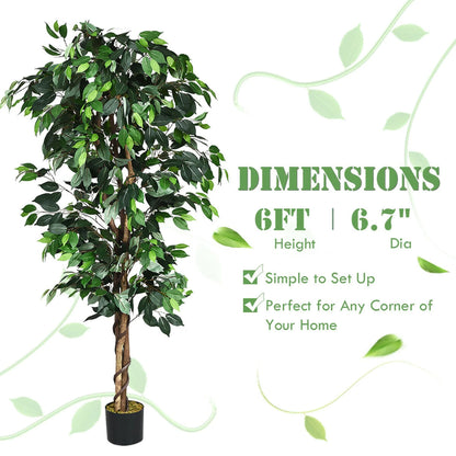 Gymax 6Ft Artificial Ficus Tree Fake Greenery Plant Home Office - 1 PCS