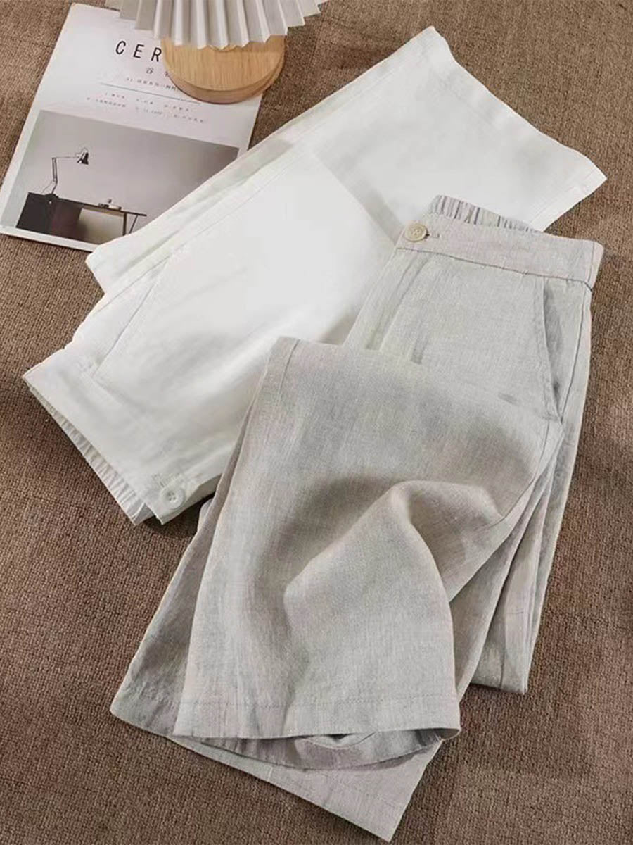🔥Summer Arrivals🌟Women's Solid Color Half Elastic Waist Casual Cotton and Linen Wide Leg Pants