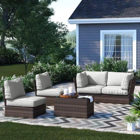 Widener Wicker/Rattan 4 - Person Seating Group with Cushions