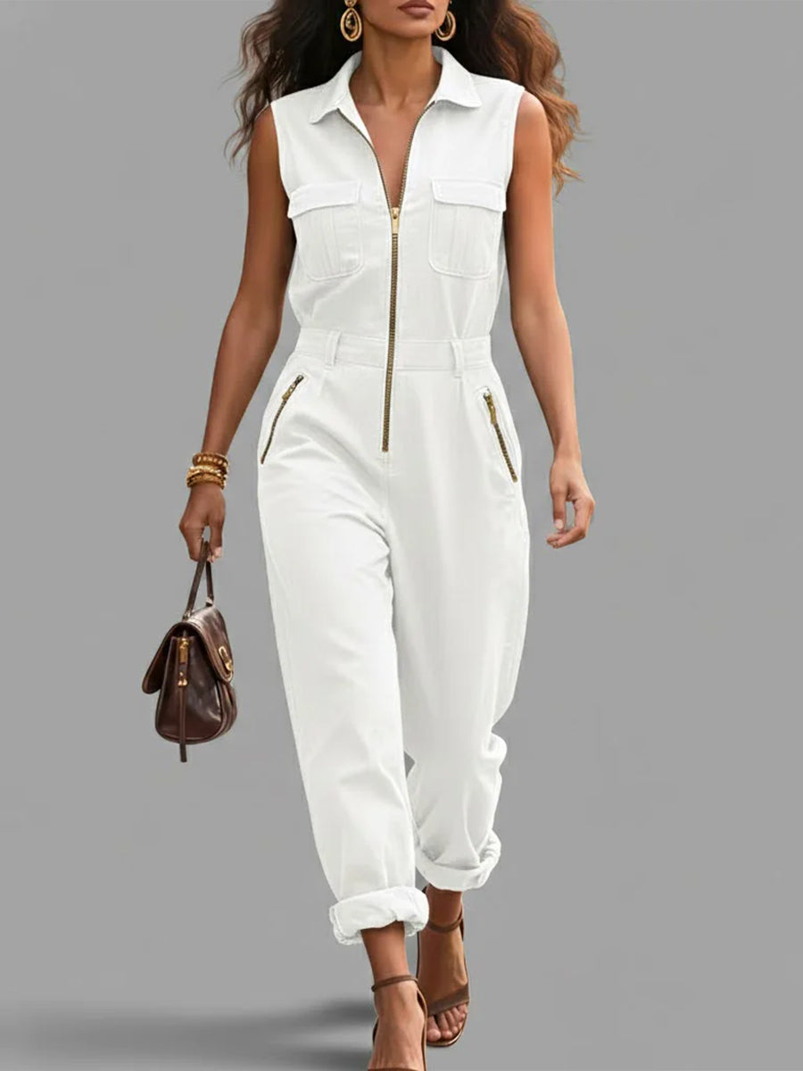 🔥Summer Arrivals🌟Fashionable And Casual Zippered Sleeveless Cotton Jumpsuit