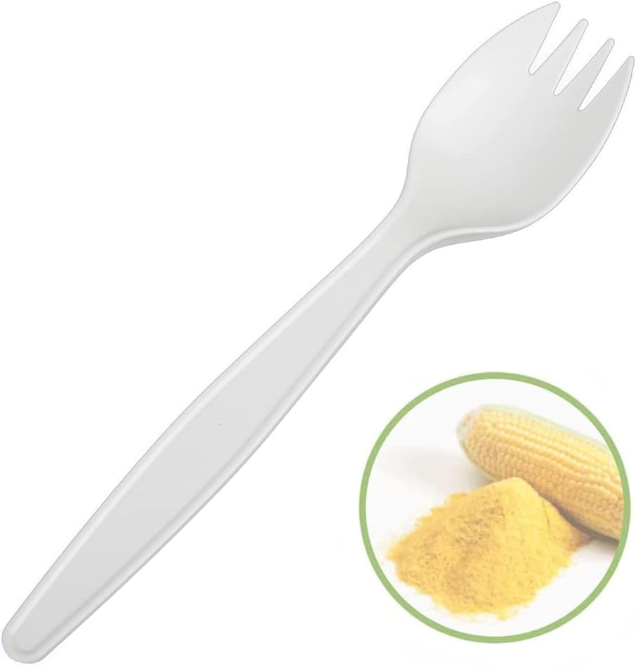 6” Large Size Reusable Sporks, Plastarch Material (PSM) Utensils, Spoon Fork 2-in-1 Spork for School Lunch, Picnics, Parties, Forky Making by Mavere, 50Pcs/Box