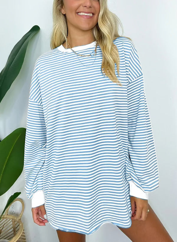 🔥Summer Arrivals🌟🌈Women's Casual Striped Crewneck Oversized Pullover
