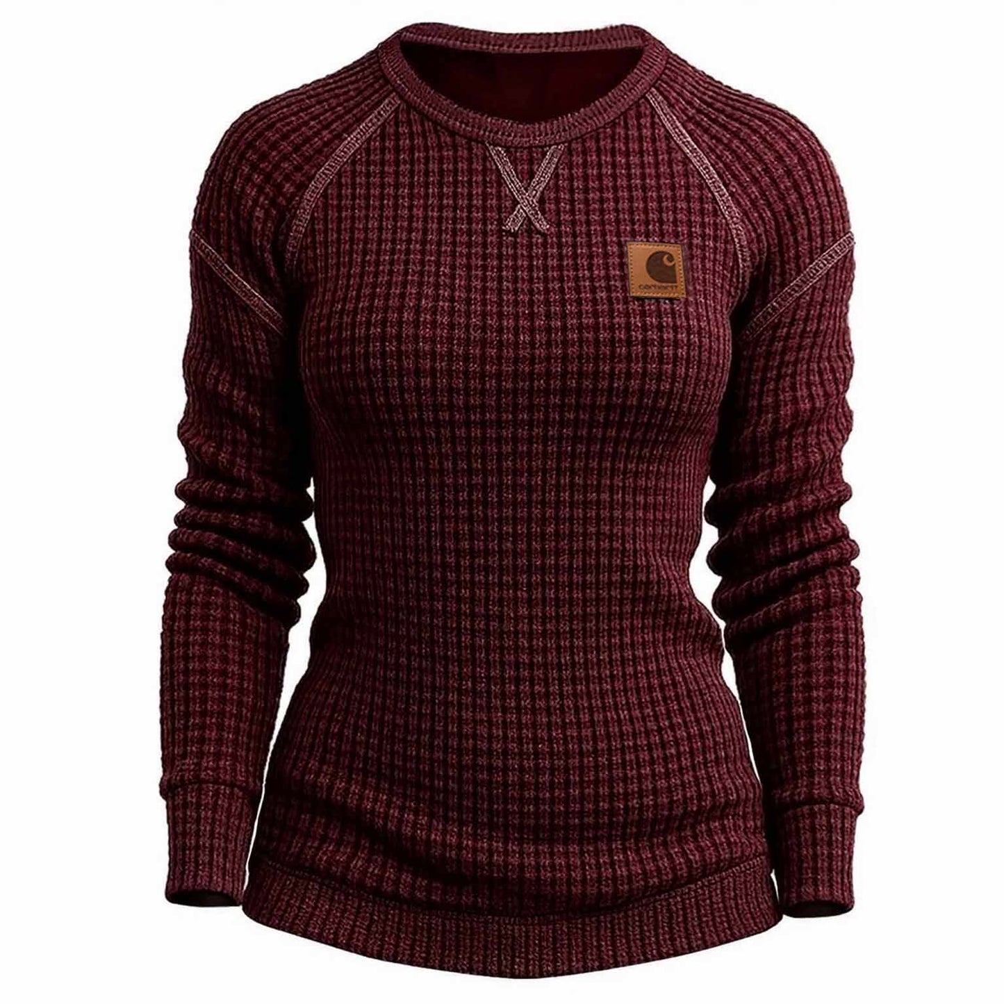 🔥𝗖𝗹𝗲𝗮𝗿𝗮𝗻𝗰𝗲 𝗦𝗮𝗹𝗲🌟Women's Vintage Black Waffle Knit Crewneck Long Sleeve Sweatshirt