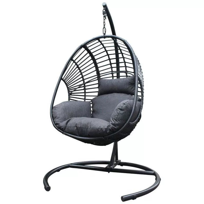 Hammock Wicker Swing Egg Chair Outdoor Backyard or Indoor With Stand Rain Cover Included