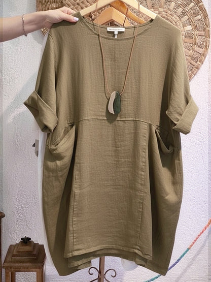 🔥Summer Arrivals🌟Women's Linen And Cotton Round-neck Dress