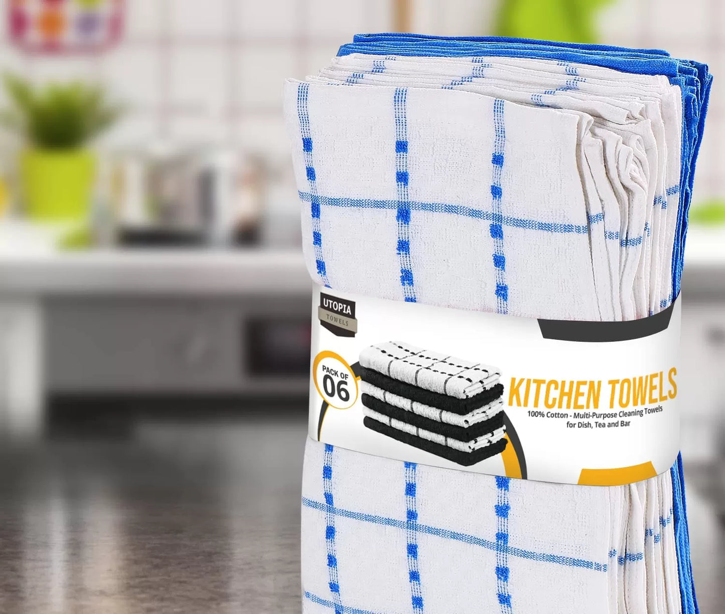 Kitchen Towels 12 Pack, 15 x 25 Inches, 100% Ring Spun Cotton Super Soft and Absorbent Linen Dish Towels, Tea Towels and Bar Towels Set (Black)