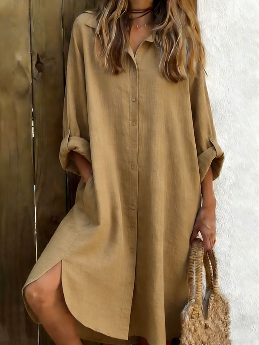 🔥Summer Arrivals🌟Retro Solid Color Long-sleeved Cotton And Linen Shirt