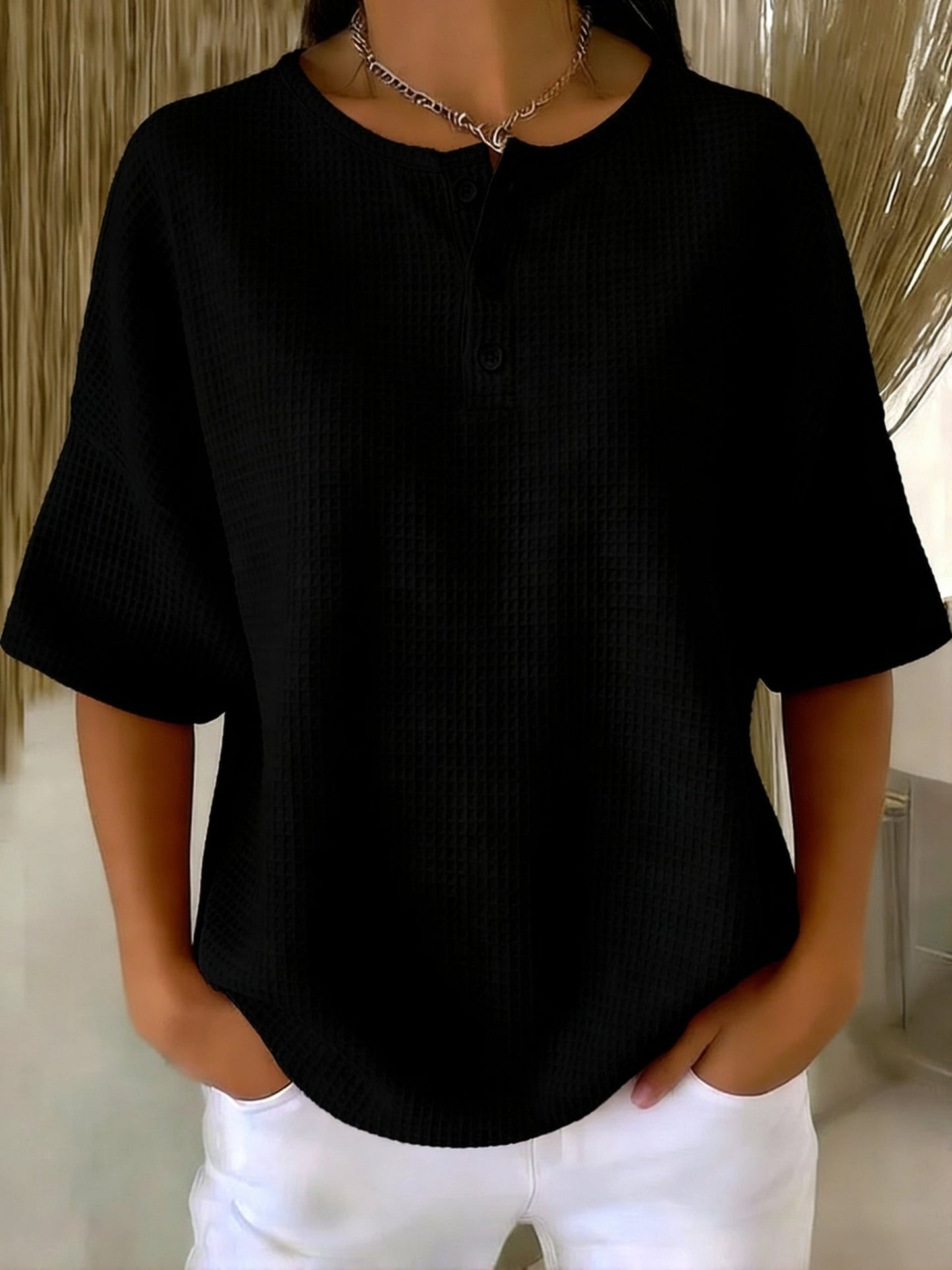 🔥Summer Arrivals🌟Casual Waffle Henry Collar Sweatshirt