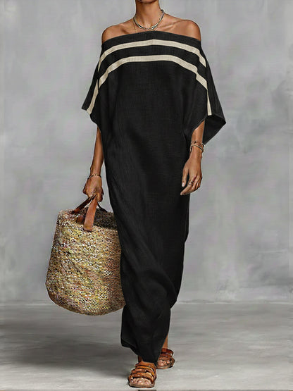 🔥Summer Arrivals🌟Off-the-shoulder, Straight-neck Linen And Cotton Dress