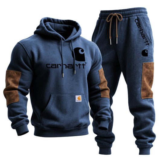 🔥𝗖𝗹𝗲𝗮𝗿𝗮𝗻𝗰𝗲 𝗦𝗮𝗹𝗲🌟Men's Vintage Army Green Stitching Brown Suede Pocket Hoodie And Sweatpants Jogger Set