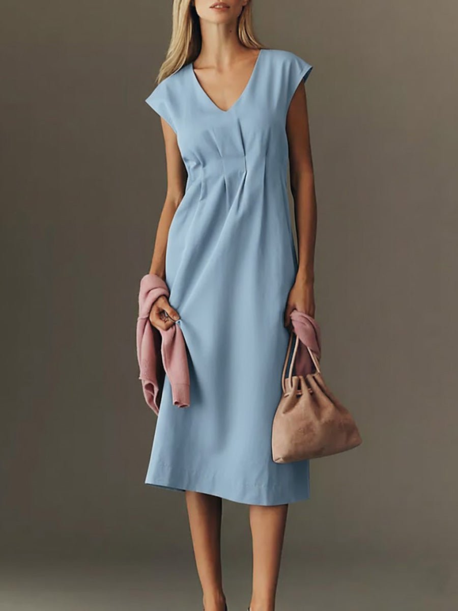 🔥Summer Arrivals🌟Women's Solid Color V-neck Sleeveless Casual Loose Cotton Linen Dress