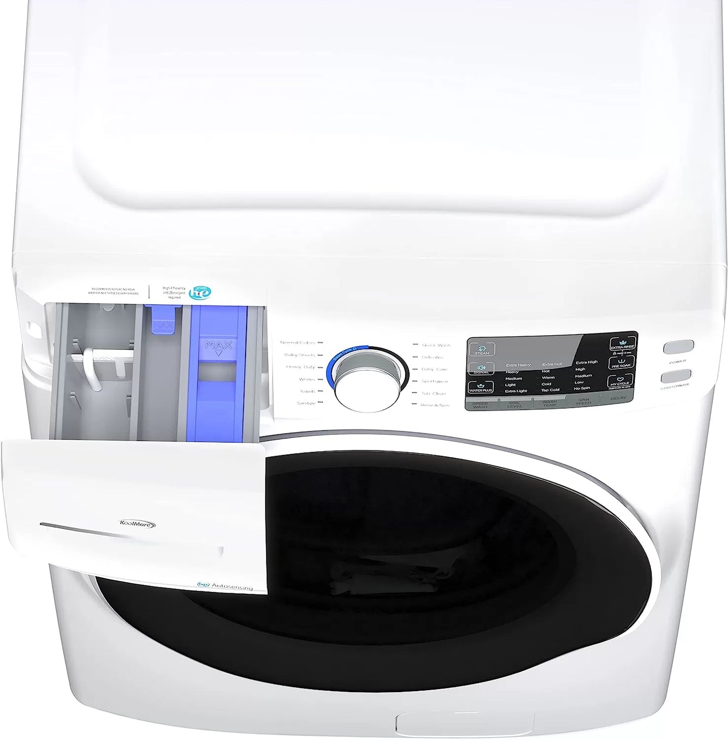 KoolMore FLW-3CWH Front Load Machine, 2.7 Cu. Ft, Space Saving Unit with 20-Minute Quick, 12 Washing Cycles, Quiet Inverter Motor [120V],