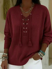 🔥Summer Arrivals🌟Boho Style Casual V-neck Drawstring Tassel Pullover