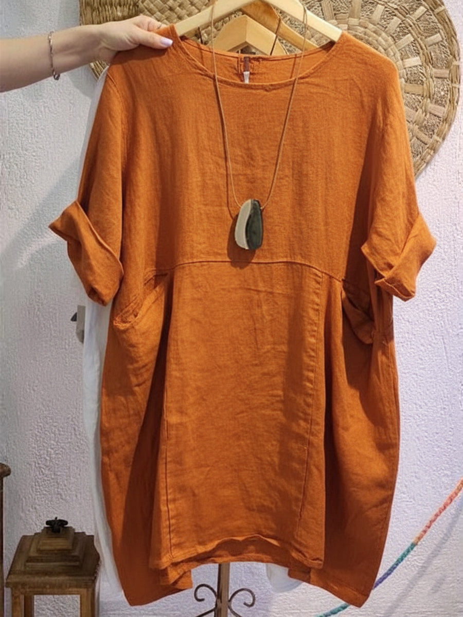 🔥Summer Arrivals🌟Women's Linen And Cotton Round-neck Dress