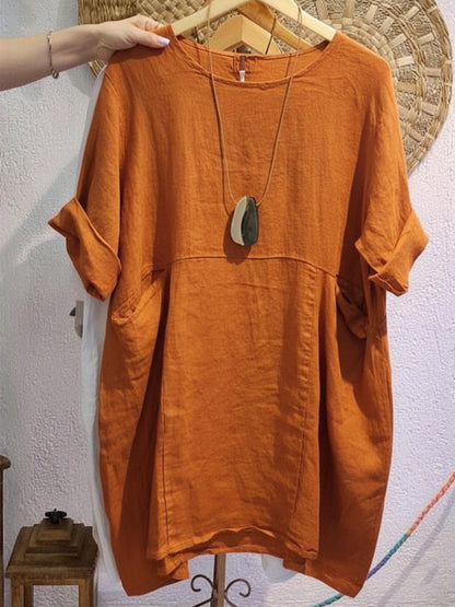 🔥Summer Arrivals🌟Women's Linen And Cotton Round-neck Dress