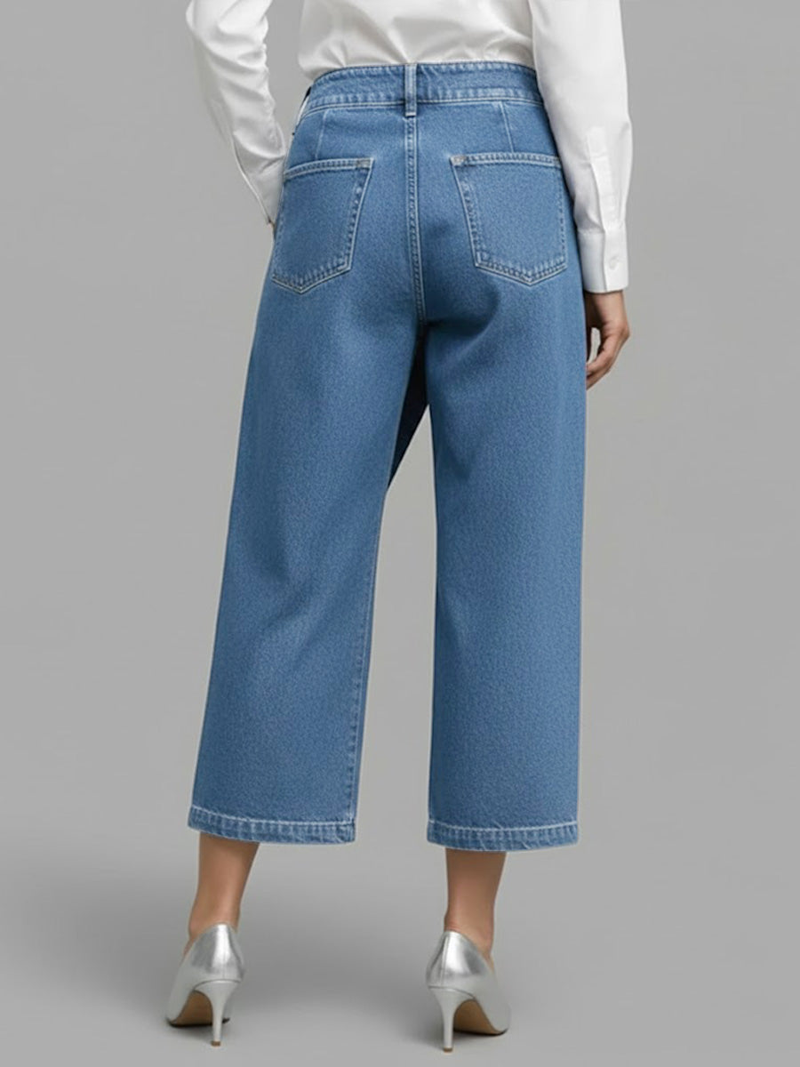 🔥Summer Arrivals🌟Women's High-waisted Loose-fitting Cropped Wide-leg Jeans