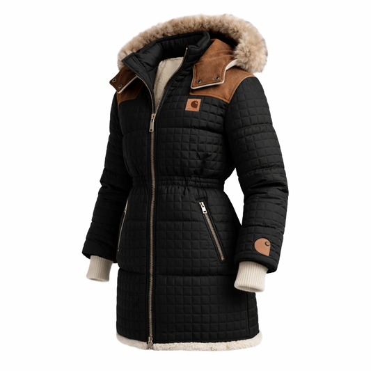 🔥𝗖𝗹𝗲𝗮𝗿𝗮𝗻𝗰𝗲 𝗦𝗮𝗹𝗲🌟Women's Waffle Contrast Suede Collar Hooded Mid-Length Jacket