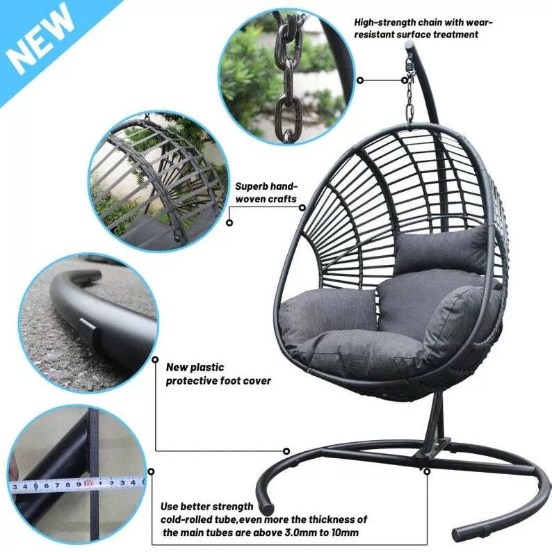 Hammock Wicker Swing Egg Chair Outdoor Backyard or Indoor With Stand Rain Cover Included