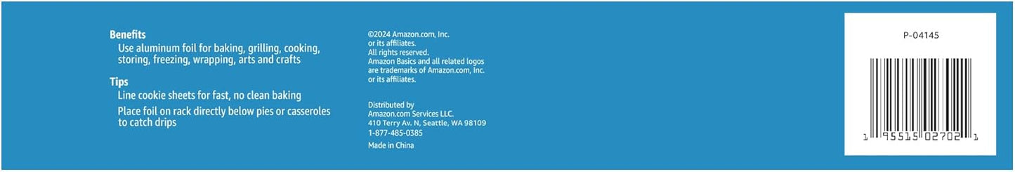 Amazon Basics Aluminum Foil for Cooking, Roasting and Food Wrap, 175 Sq Ft, Pack of 2