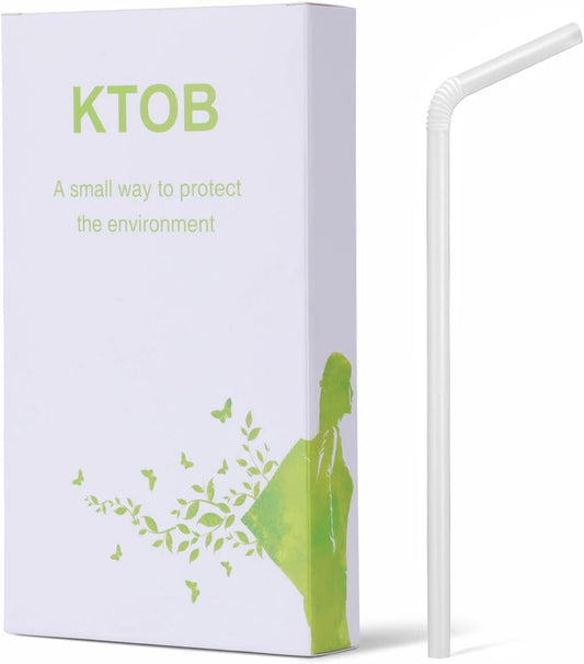 200 Count 8.25" Eco-friendly Bendable Compostable PLA Straws - KTOB Plasticless Biodegradable Flexible Drinking Straws
