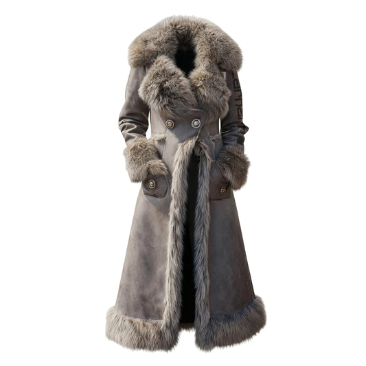 🔥𝗖𝗹𝗲𝗮𝗿𝗮𝗻𝗰𝗲 𝗦𝗮𝗹𝗲🌟Women's Retro Western Style Suede Long Coat Fur Collar Lapel Jacket