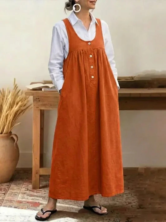 🔥Summer Arrivals🌟Women's Solid Color U-neck Sleeveless Casual Loose Cotton Vest Dress