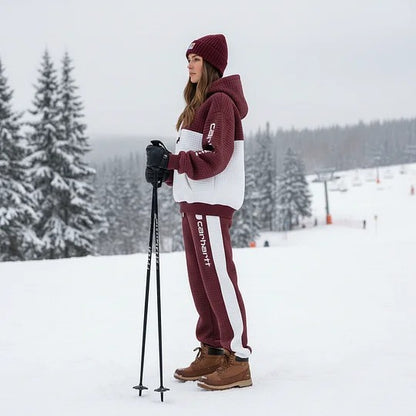 🔥𝗖𝗹𝗲𝗮𝗿𝗮𝗻𝗰𝗲 𝗦𝗮𝗹𝗲🌟Quilted Hoodie and Jogger Set for Winter Outdoors- Red wine