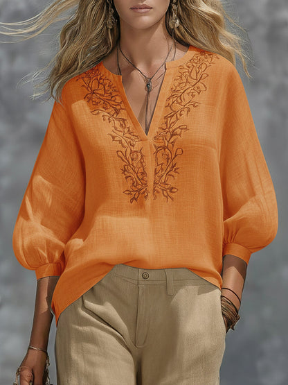 🔥Summer Arrivals🌟Loose-fitting V-neck Linen And Cotton Shirt