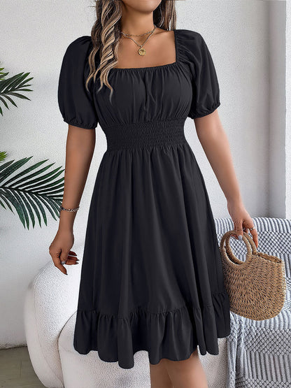 🔥Summer Arrivals🌟Women's Casual Solid Color Square Neck Short Sleeve Dress