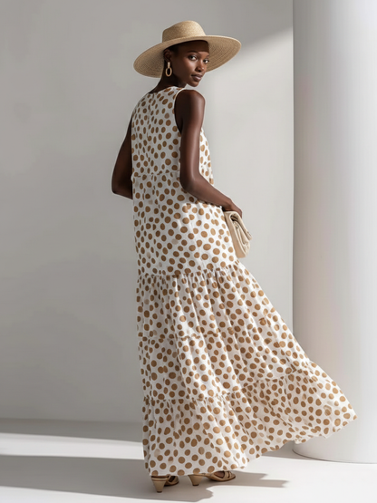 🔥Summer Arrivals🌟Retro Polka Dot Print Multi-layered Hem Maxi Dress