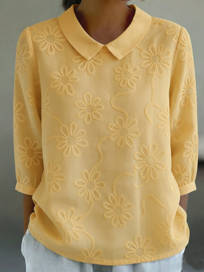 🔥Summer Arrivals🌟Romantic Floral Embroidered Peter Pan Collar Shirt Blouse