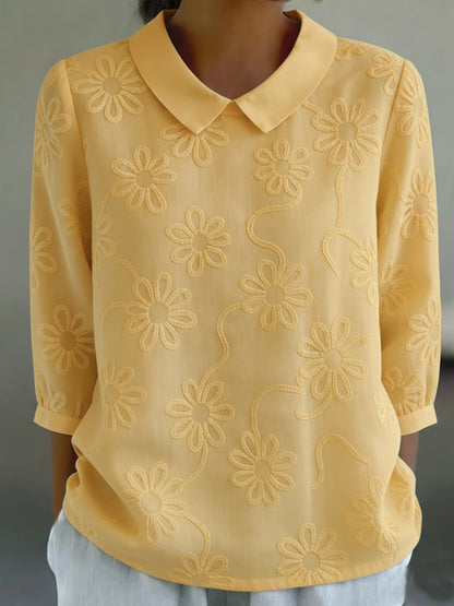 🔥Summer Arrivals🌟Romantic Floral Embroidered Peter Pan Collar Shirt Blouse