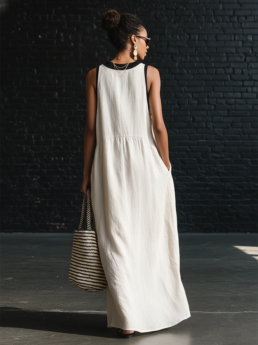 🔥Summer Arrivals🌟Classic Elegant Color-blocked Tie-neck Maxi Dress
