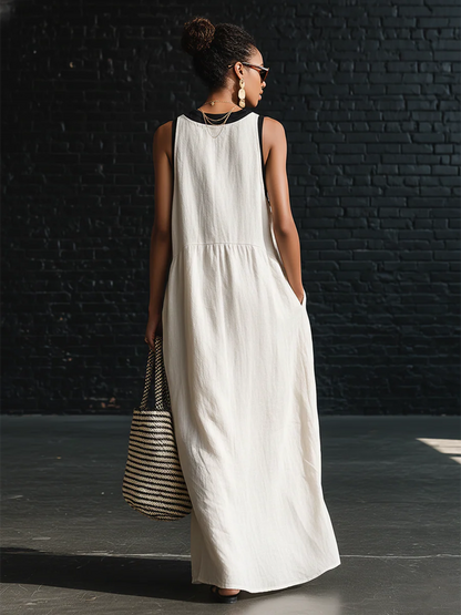 🔥Summer Arrivals🌟Classic Elegant Color-blocked Tie-neck Maxi Dress