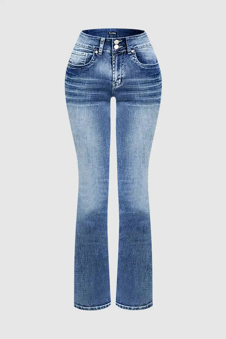 🔥Summer Arrivals🌟Stitch Detail Dual Button Mid Waist Straight Leg Jeans