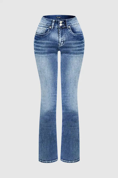 🔥Summer Arrivals🌟Stitch Detail Dual Button Mid Waist Straight Leg Jeans